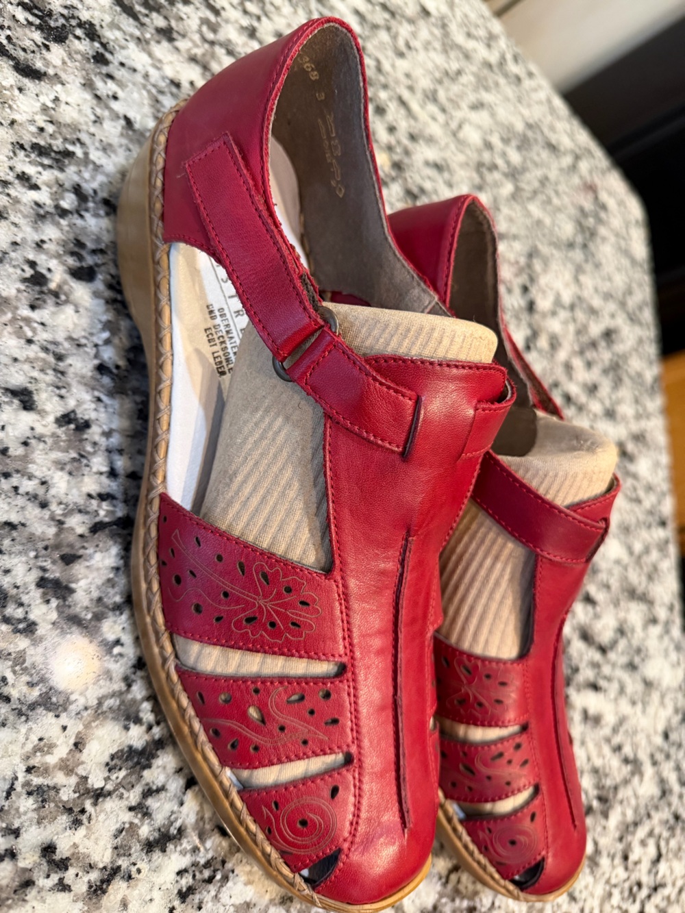 Rieker Sandals Women Red Leather Mary Jane Size EU 41 / US10